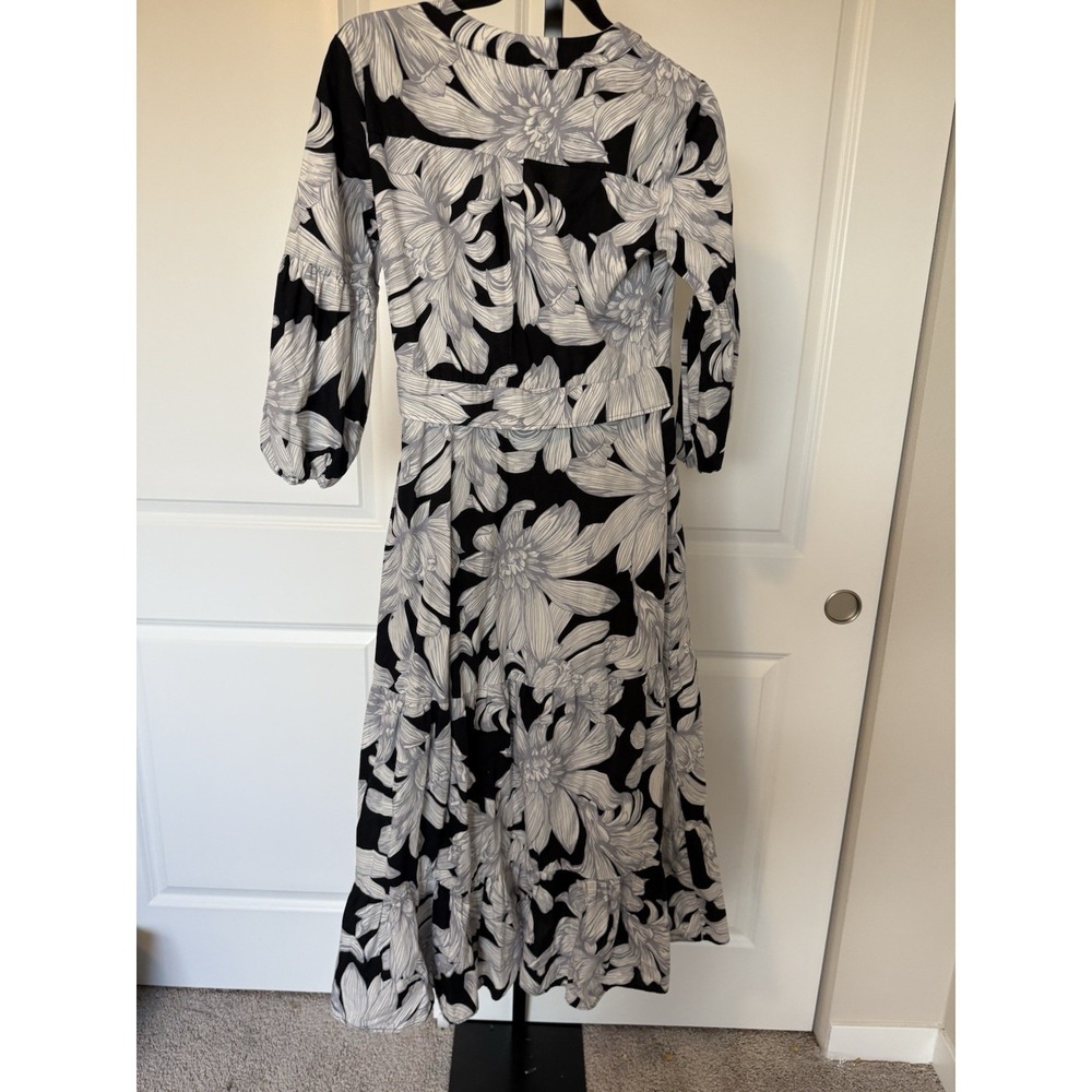 Maeve Puff-Sleeved Midi Dress Size 4 Floral Black White anthropology - Picture 3 of 4
